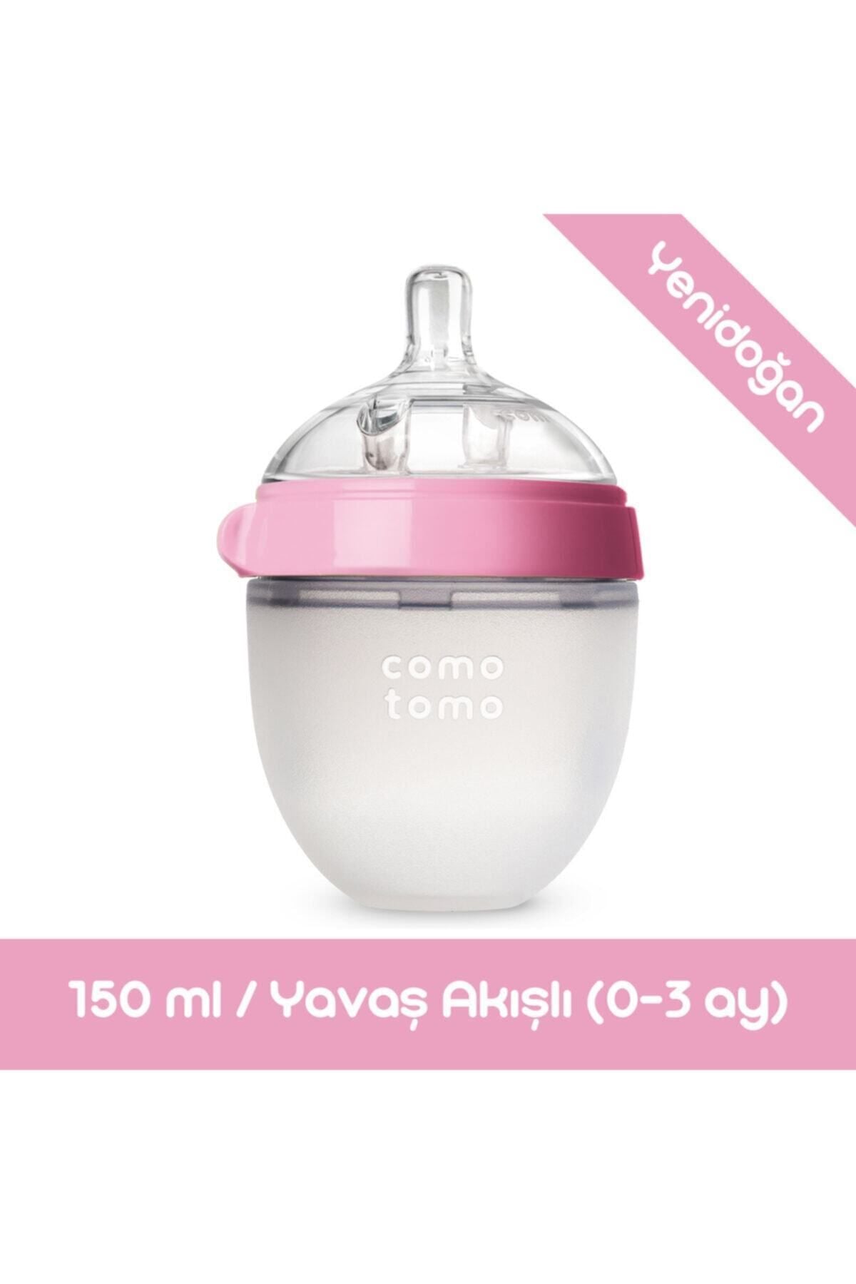 Comotomo - Antikolik Silikon Biberon 150 Ml Pembe - Yavaş Akışlı (0-3 Ay) Yenidoğan