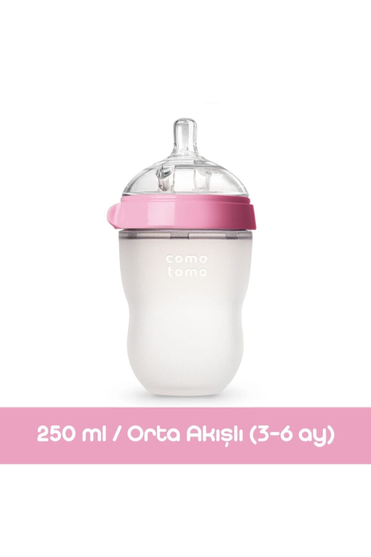 Comotomo - Anti-colic Silicone Feeding Bottle 250ml Pink - Medium Flow (3-6 Months)