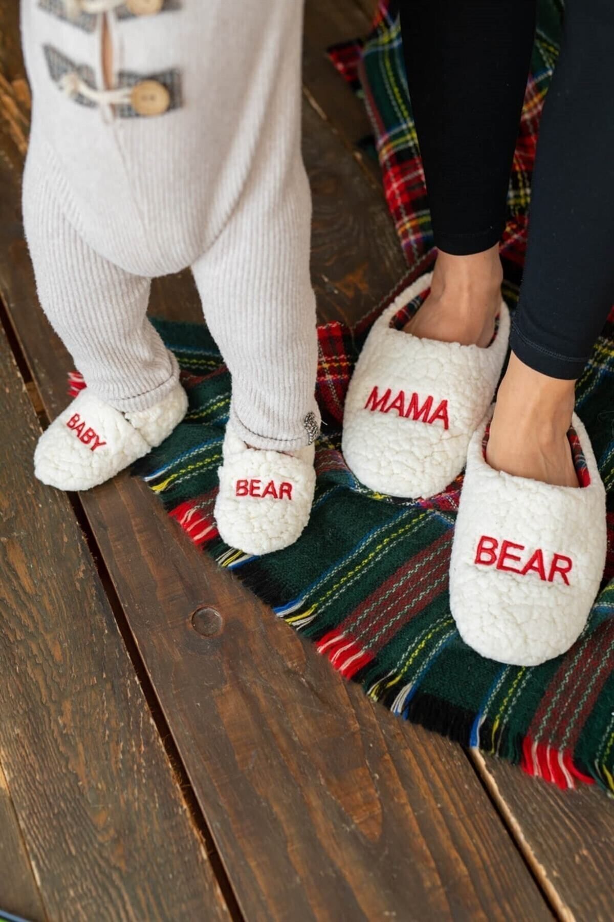 Mama and Baby Bear Furry Mother Slippers