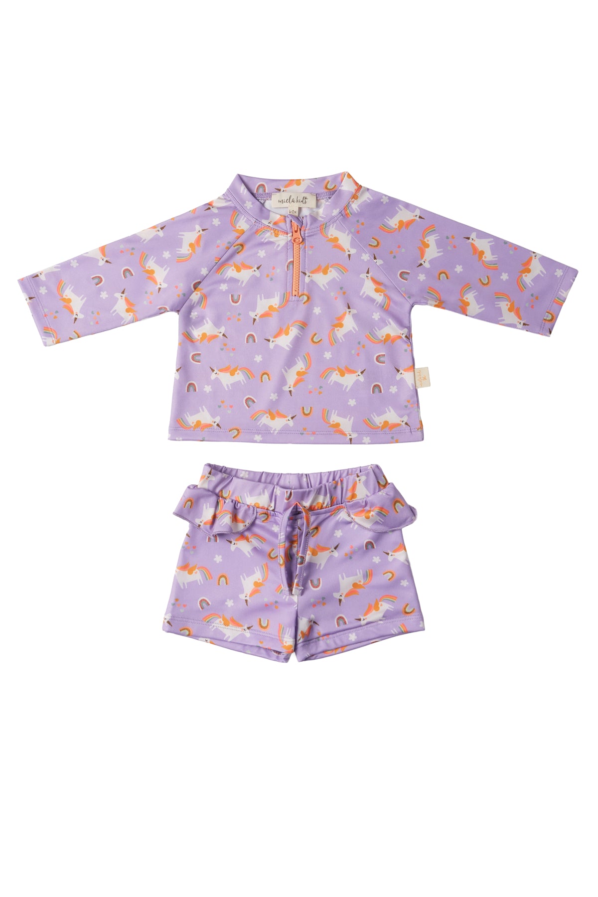UV Korumalı Alt Üst Kız Bebek Set - Rainbow Unicorn Lilac
