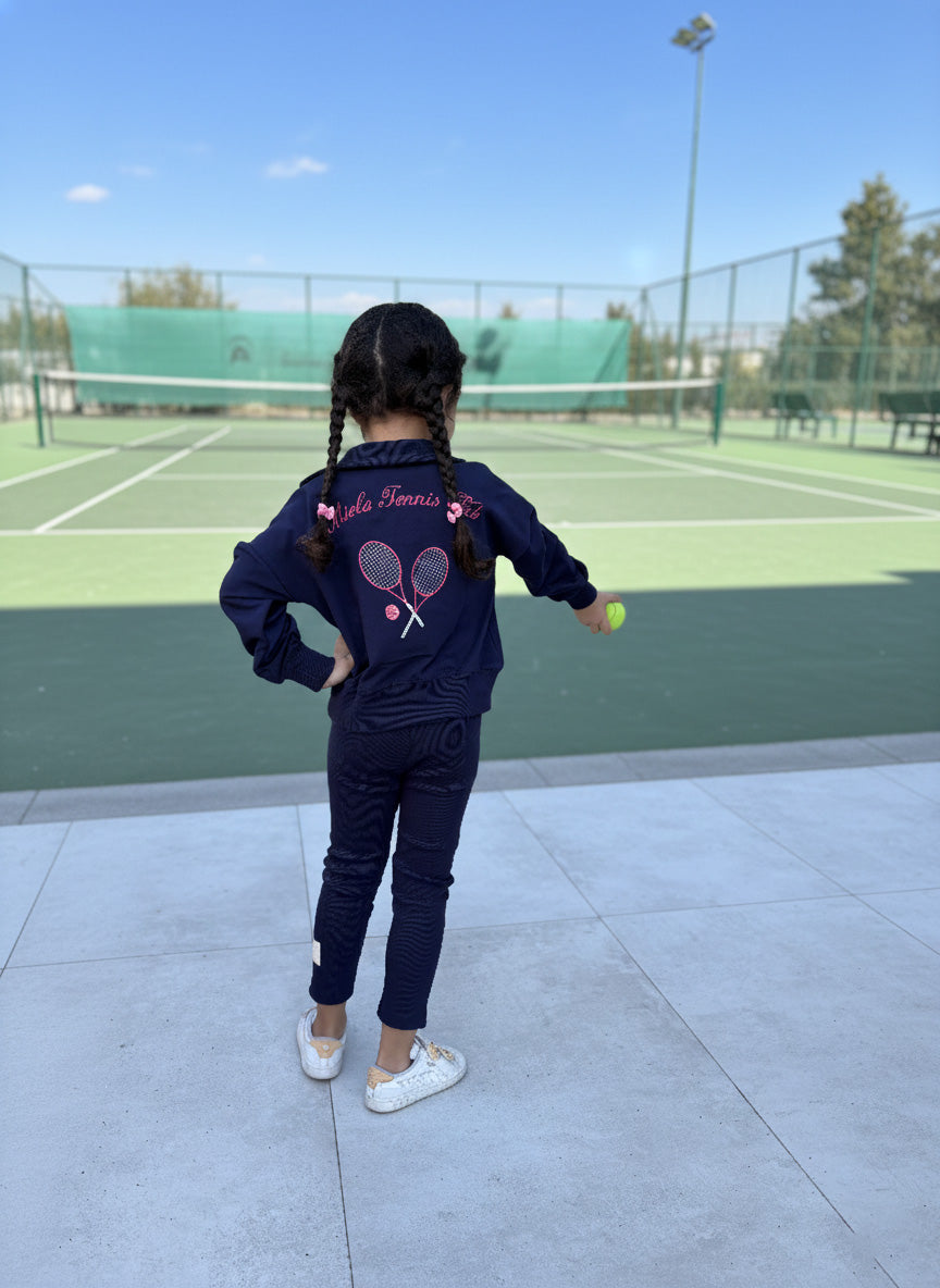 Tennis Club Koleksiyonu Çocuk Takımı – Sweatshirt, Ribana Tayt ve Büstiyer Seti Lacivert