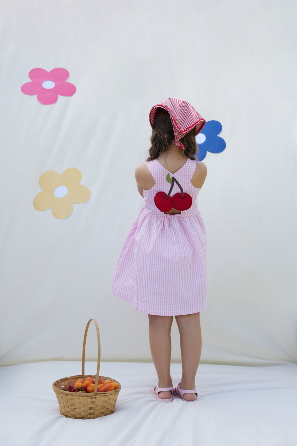 Cherry Detaylı Pembe Ekose Elbise