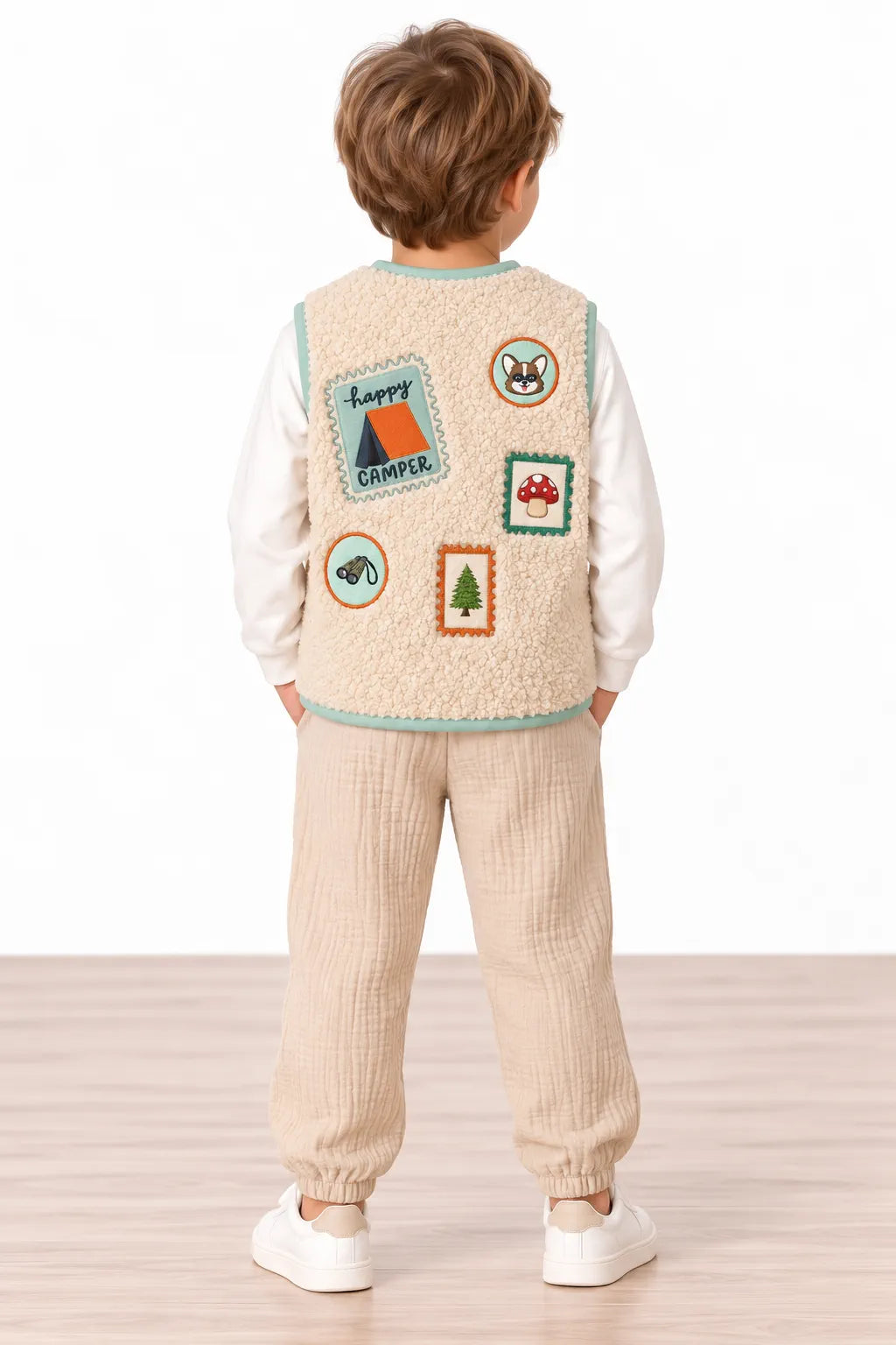 Camper Patchwork Peluş Yelek - Bej