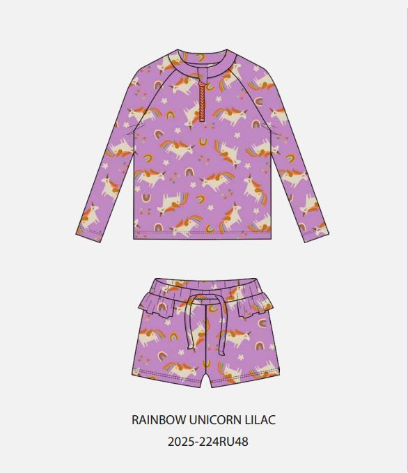 Alt Üst Kız Bebek Set - Rainbow Unicorn Lilac