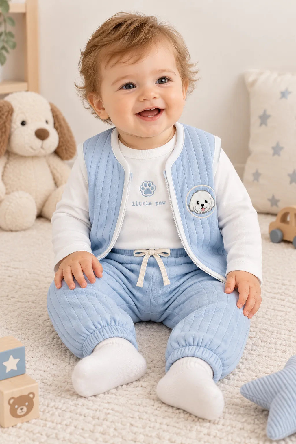 Little Paw Kapitone Bebek Takımı - Gök Mavisi