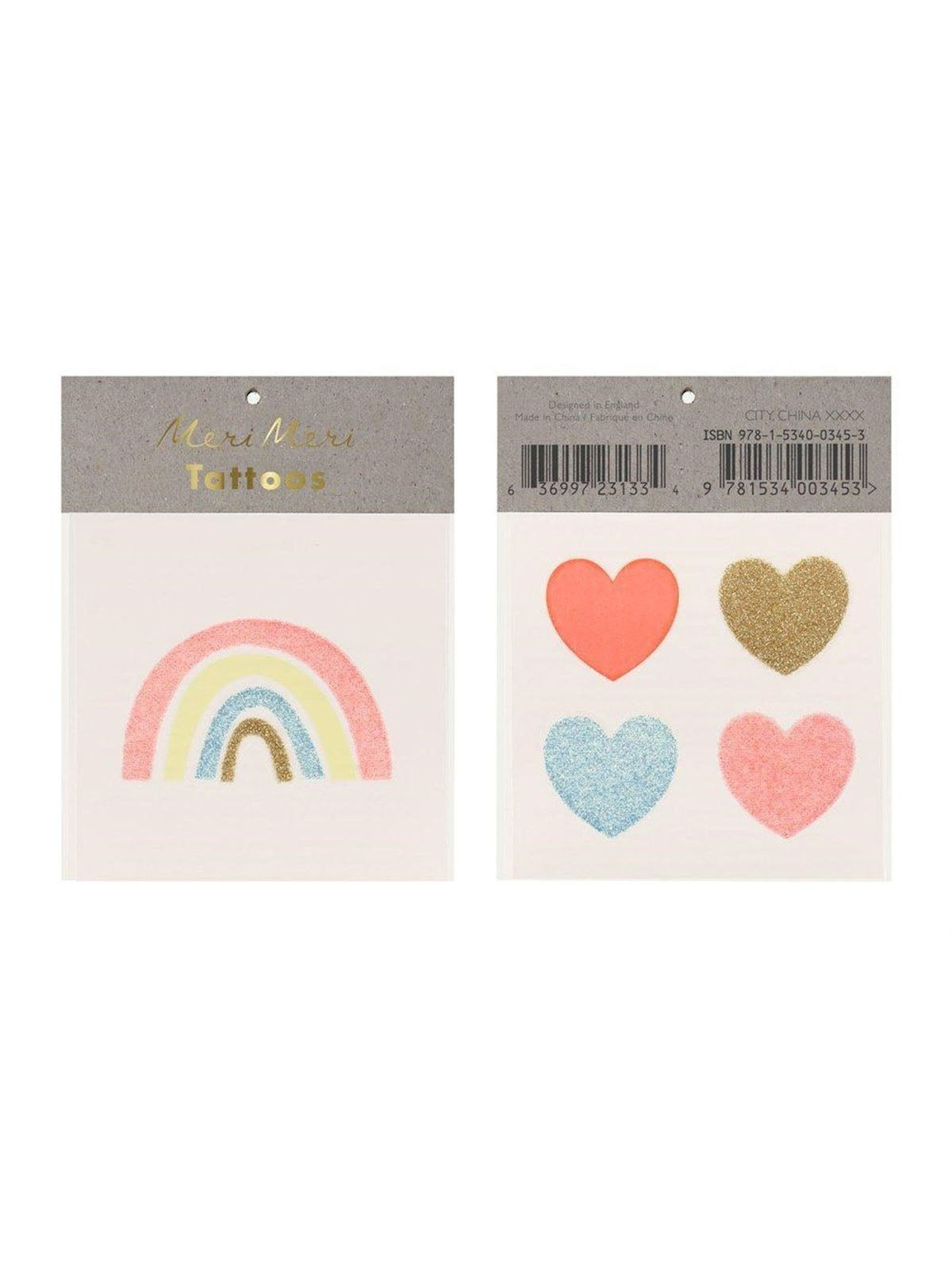 Meri Meri - Rainbow &amp; Heart Temporary Tattoo - S