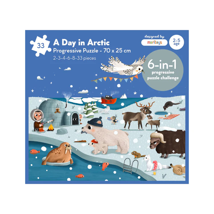 Moritoys - A Day İn Arctic: 6 İn 1 Puzzle (2-3-4-6-8-33 Parça Yapboz) İle Kuzey Kutbunu Keşfet