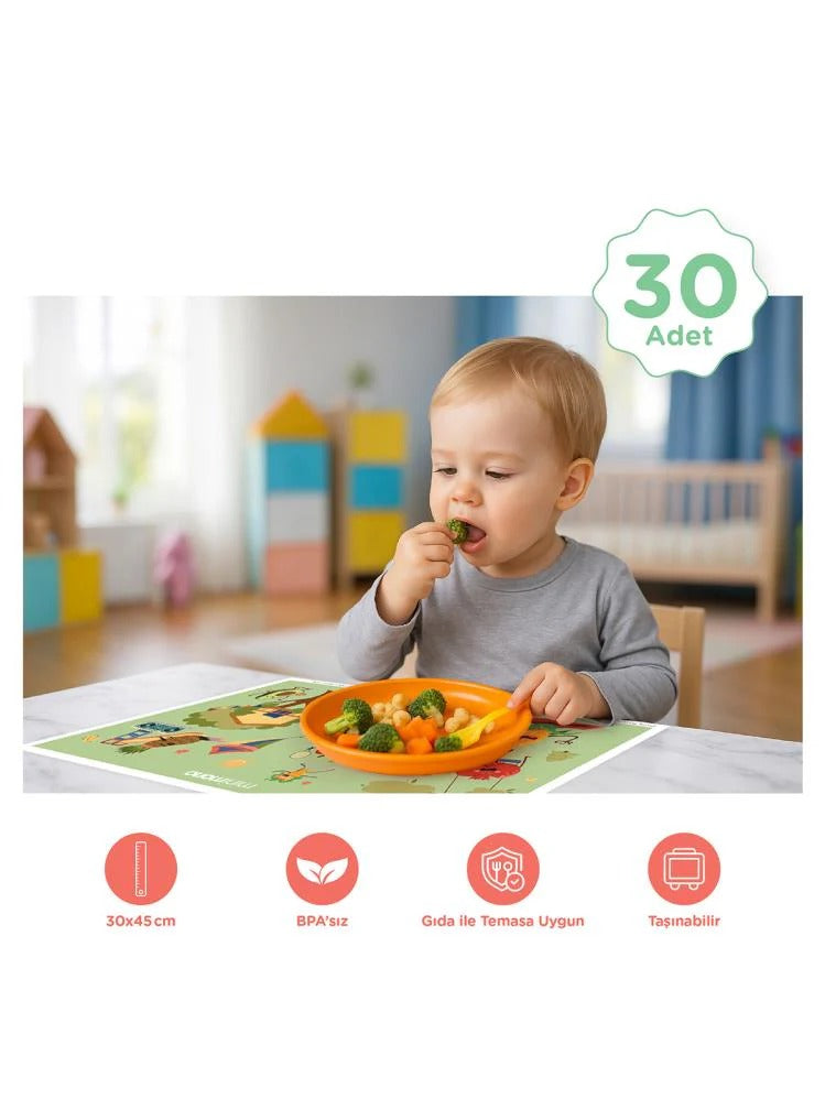 Minimono Tek Kullanımlık Beslenme Örtüsü - 30 Adet - Sevimli Meyveler