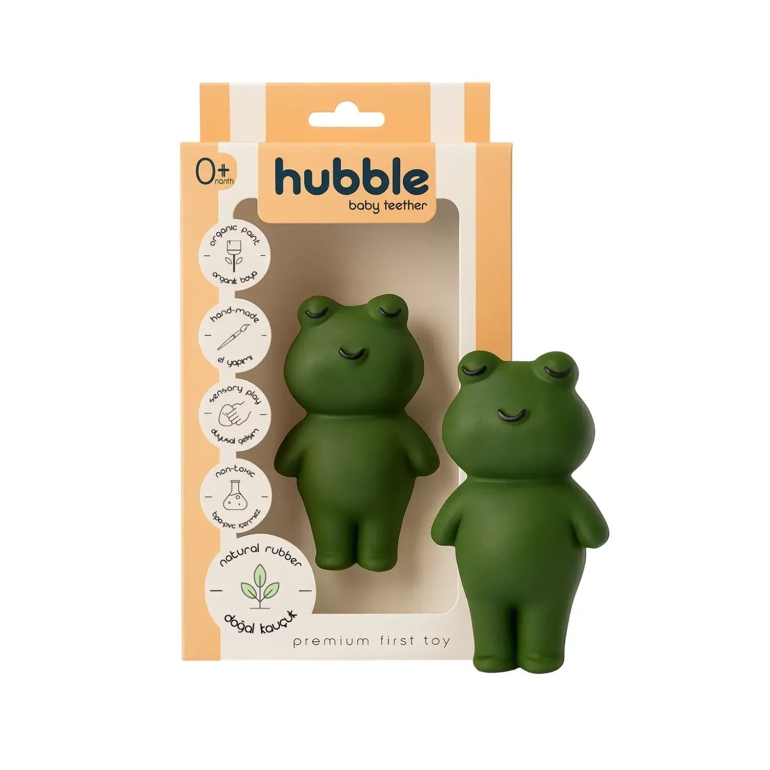 Hubble - Doğal Bebek Diş Kaşıyıcı Ve Oyuncağı Kurbağa