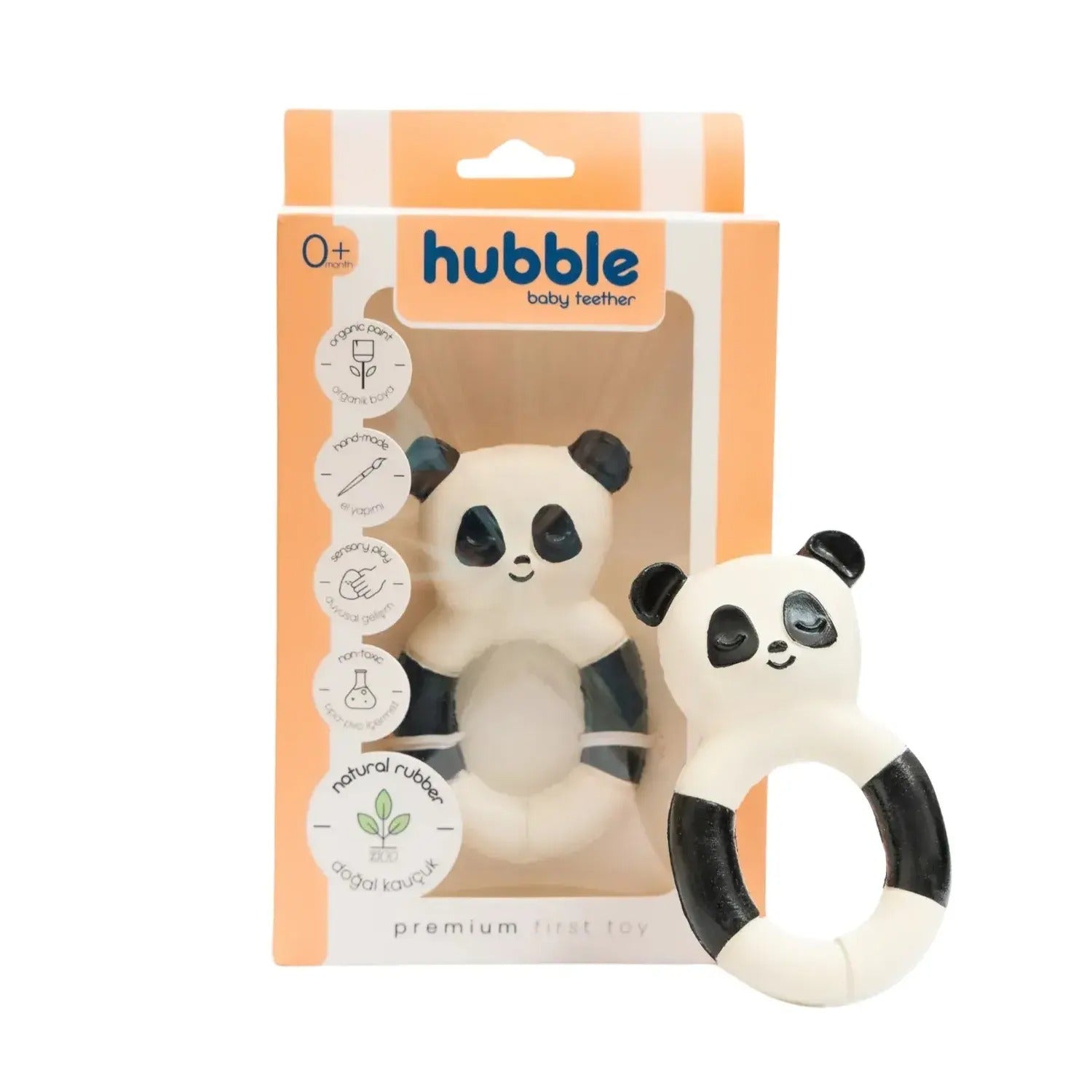 Hubble - Doğal Bebek Diş Kaşıyıcı Ve Oyuncağı Panda Halkalı