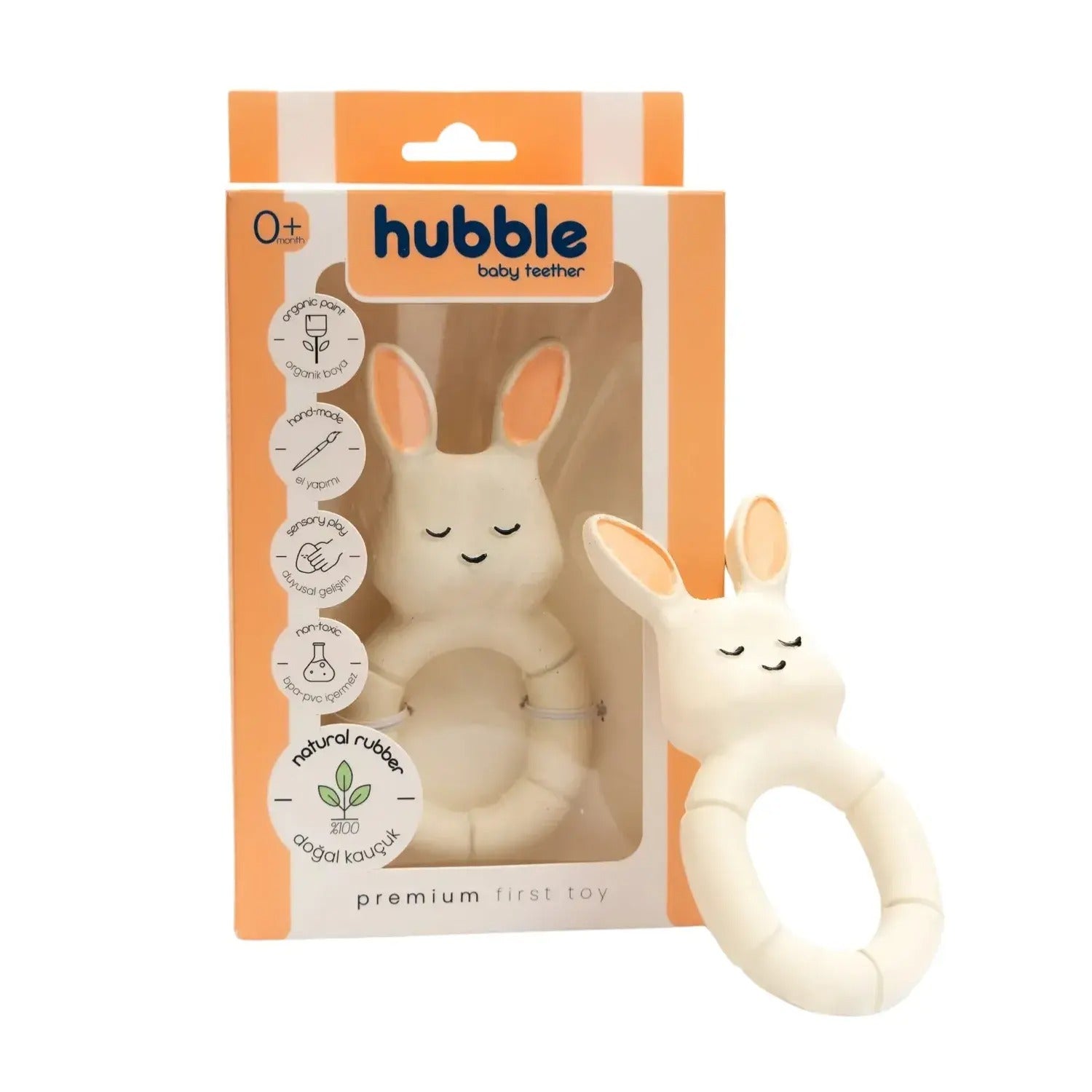 Hubble - Doğal Bebek Diş Kaşıyıcı Ve Oyuncağı Tavşan Halkalı