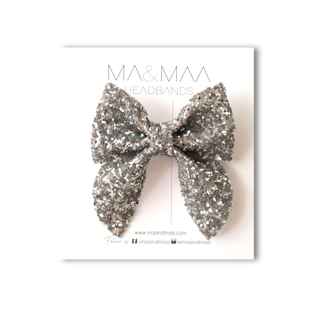Ma & Maa Silver Diamond Glitter Bow