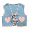 Kalp Desenli Kapitone Crop Çocuk Yelek Gök Mavisi