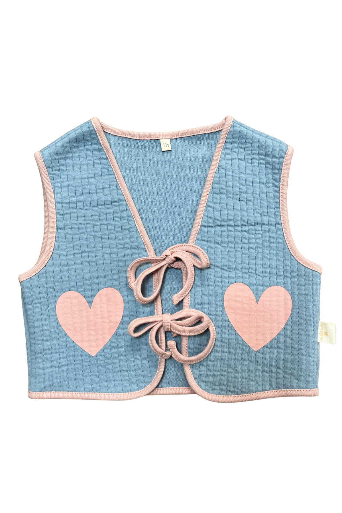 Kalp Desenli Kapitone Crop Çocuk Yelek Gök Mavisi
