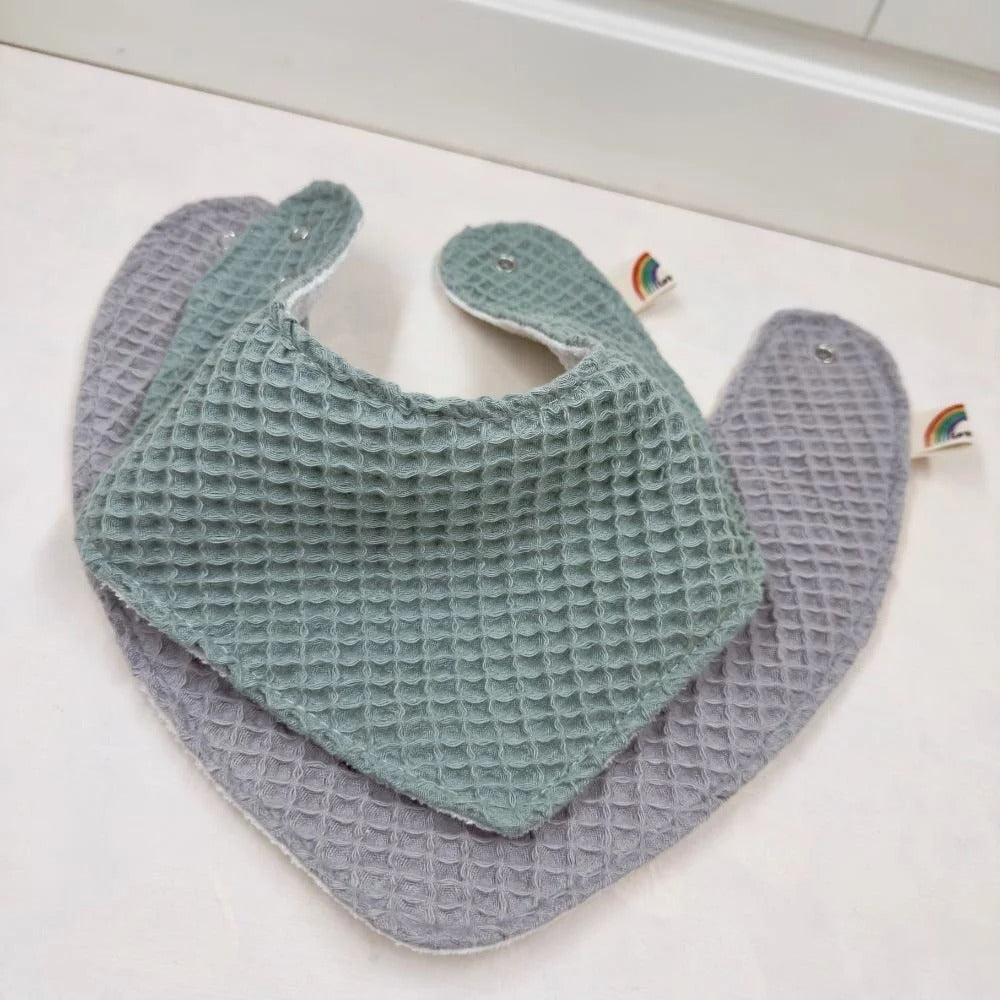 Le Petit Dodo 2'li Su Geçirmez Grey Green El Yapımı Bebek Salya Önlüğü – 0-24 Ay