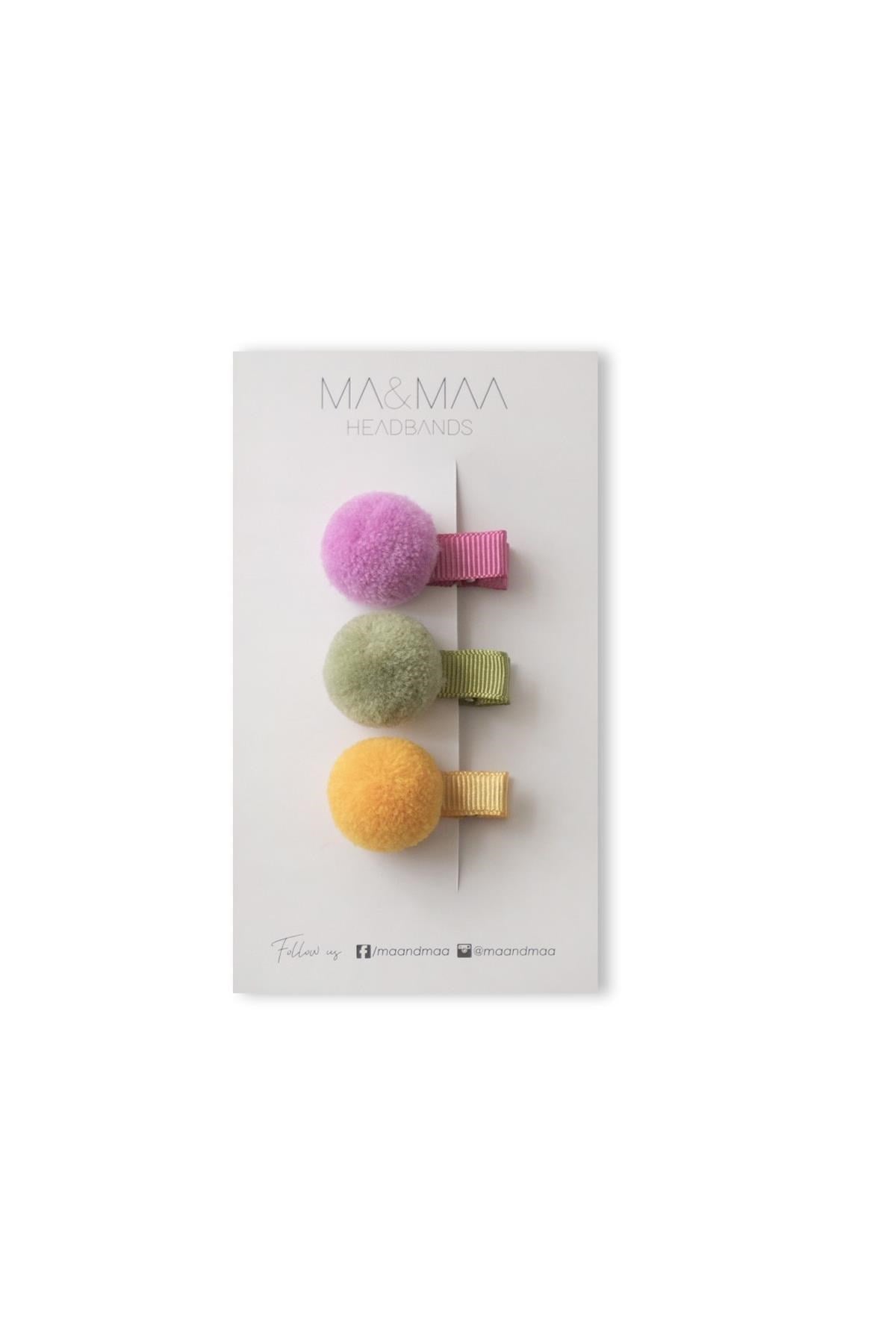 Ma & Maa Rainbow Ponpon Mini Clips Set