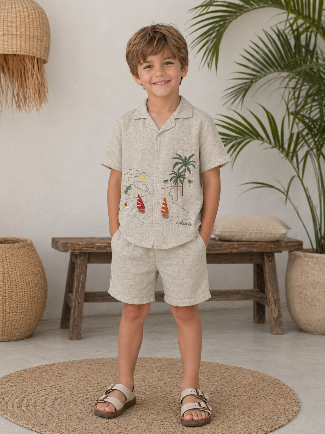 Palm Life Keten Gömlek ve Şort Takım