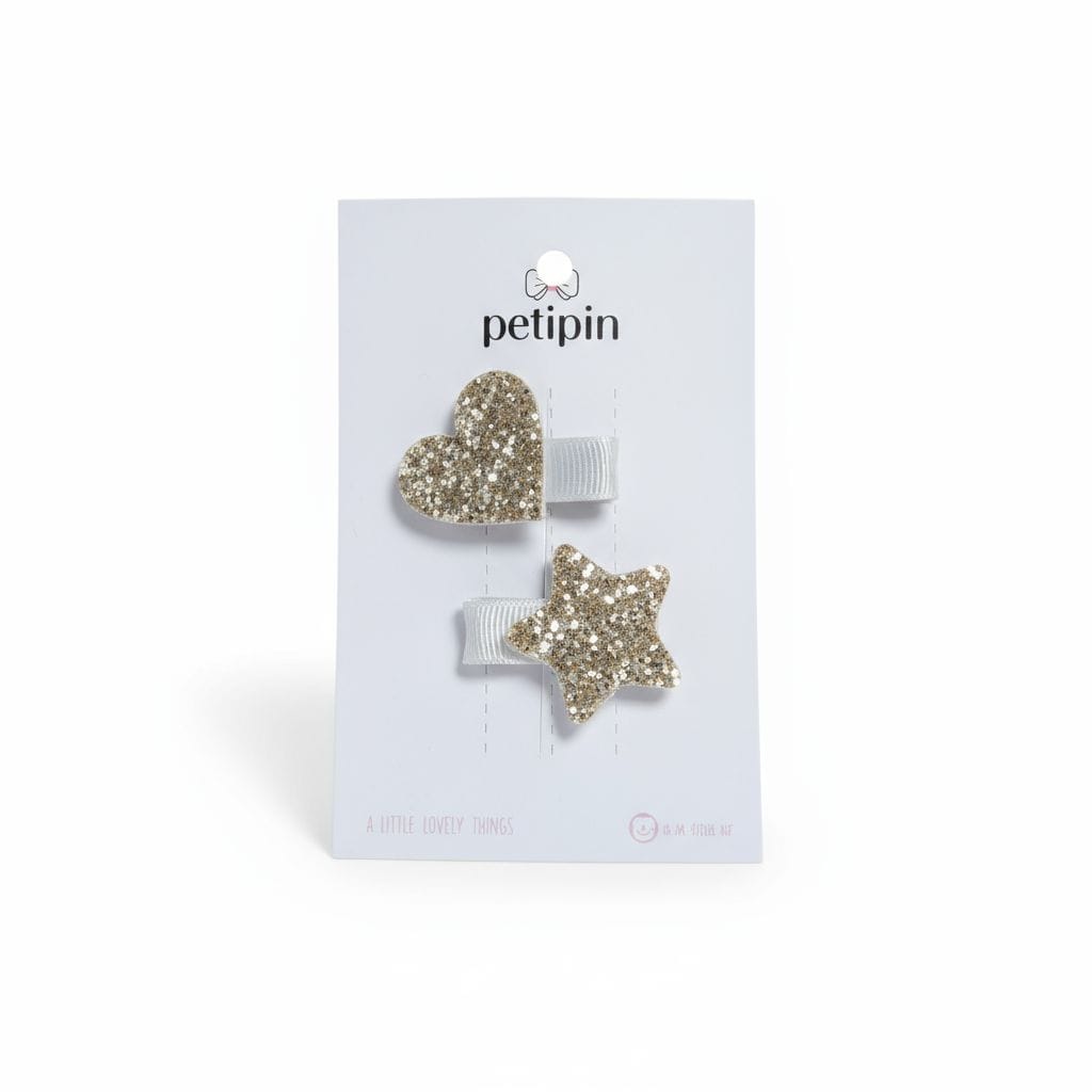 Petipin Beyaz Renk Glitter Deatylı Klips Toka