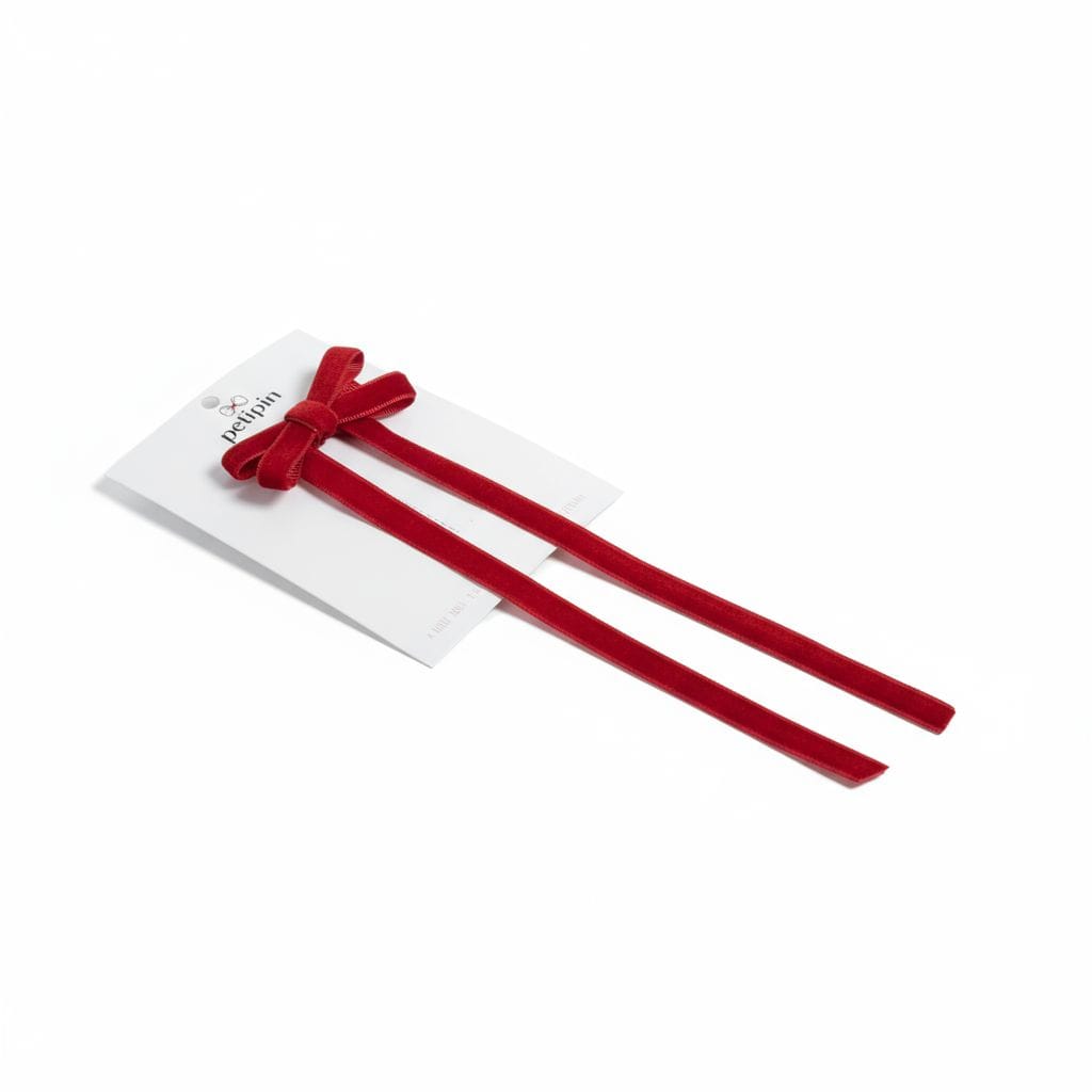 Petipin Tekli Kadife Kırmızı Fiyonk