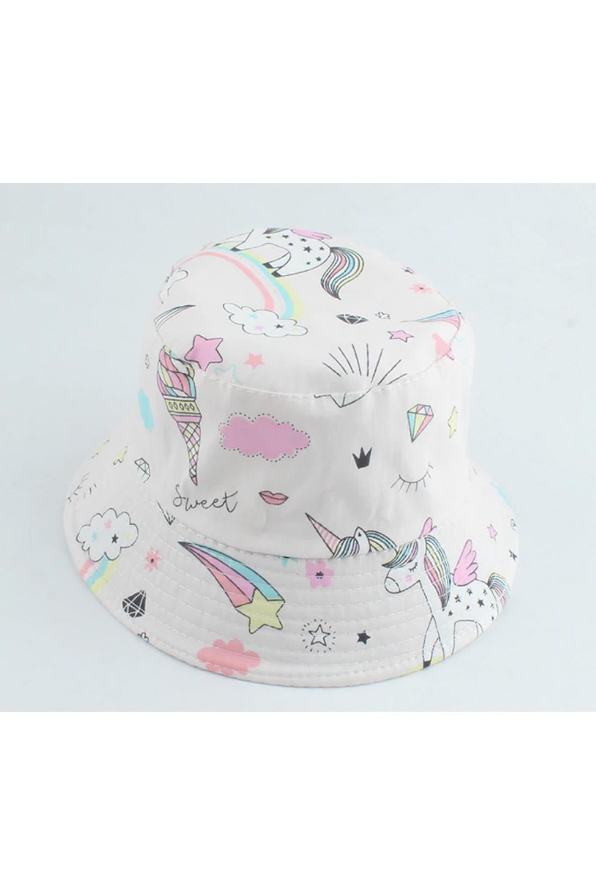 Petityu Unicorn Kemik Rengi Bucket Yazlık Şapka 2- 5 Yaş