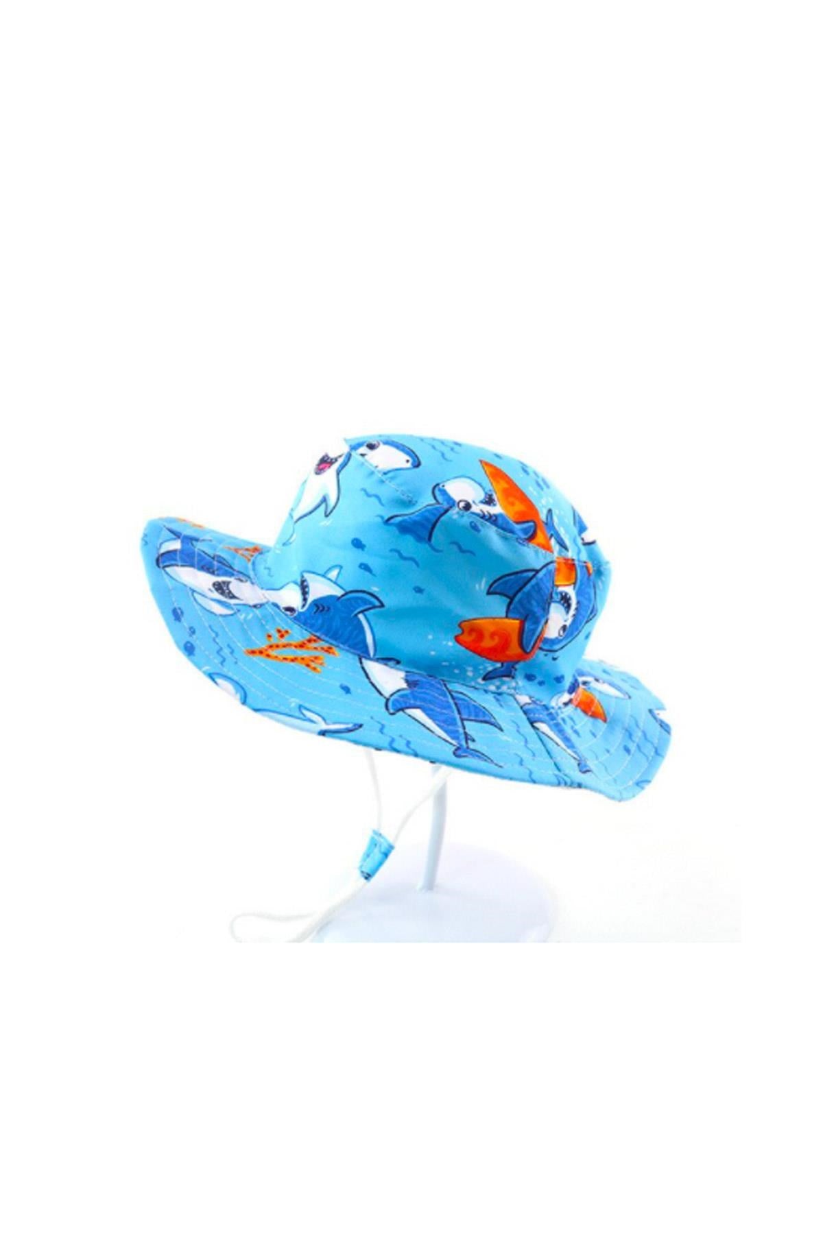 Petityu Uv Güneş Korumalı Yazlik Şapka Upf 50 Mavi Turuncu Köpekbalığı Şapka