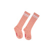 Unisex Pink White Striped Ribbed Knee High Socks